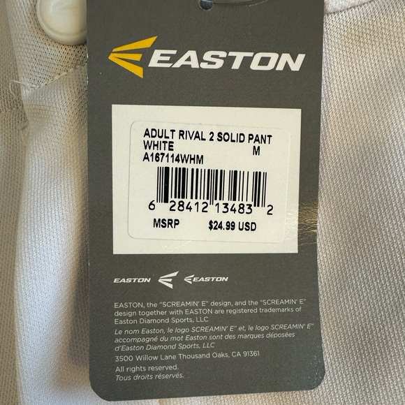 Easton White Baseball Pants- Medium - free baseball socks - Picture 4 of 9